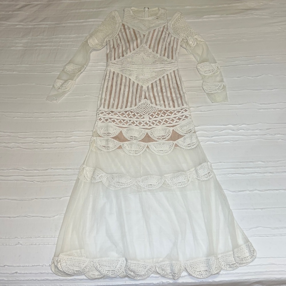 New Nicole Miller Womens Beaded Crochet Dress Ivory